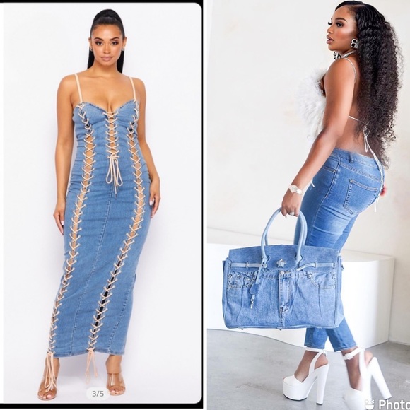 Laceup Denim dress - Picture 4 of 7